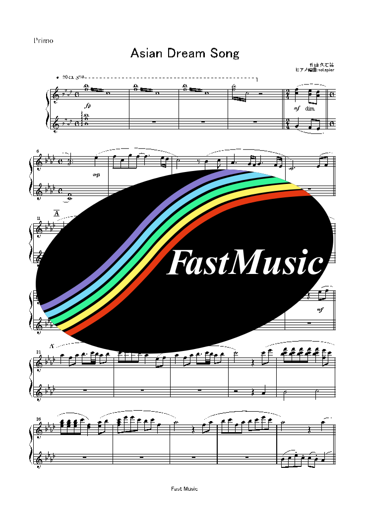 Jyo Hisaishi Asian Dream Song  Piano Four-hands sheet music & Melody [FastMusic]